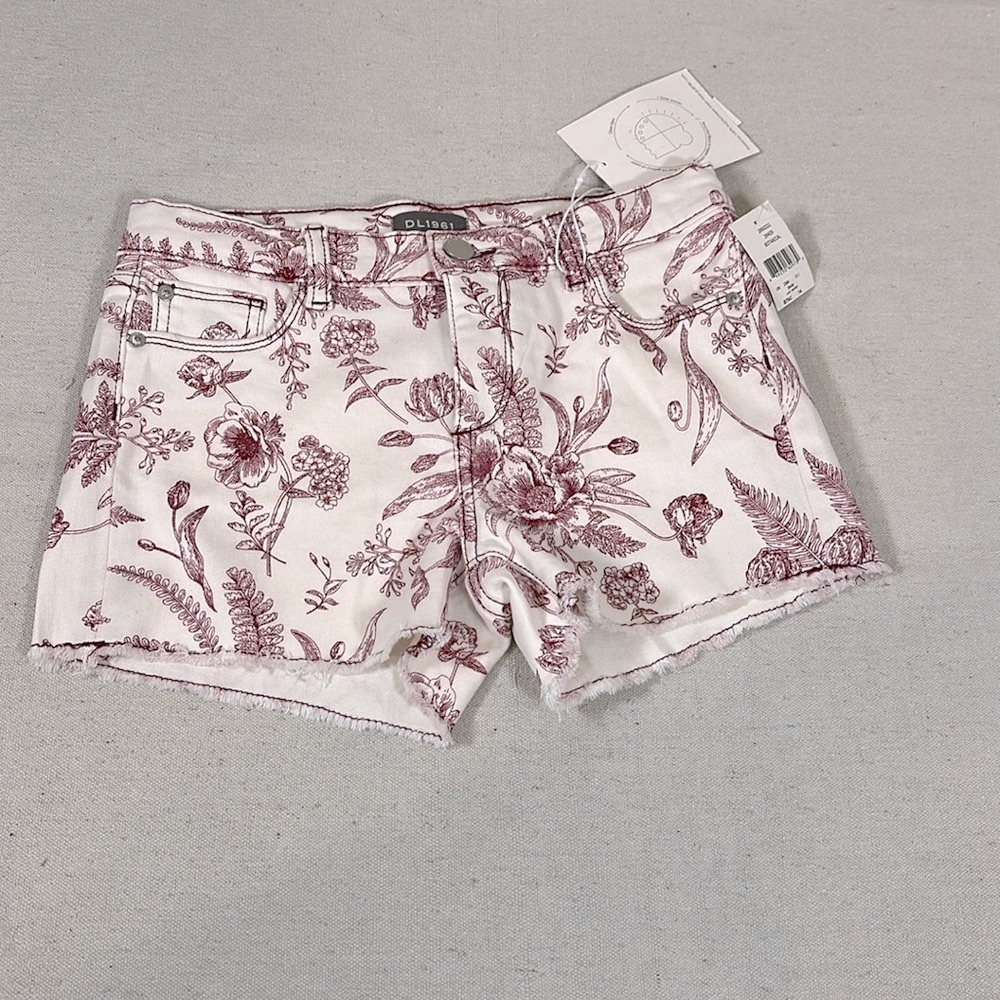 DL1961 Girls White and Dusty Rose Floral Denim Shorts
